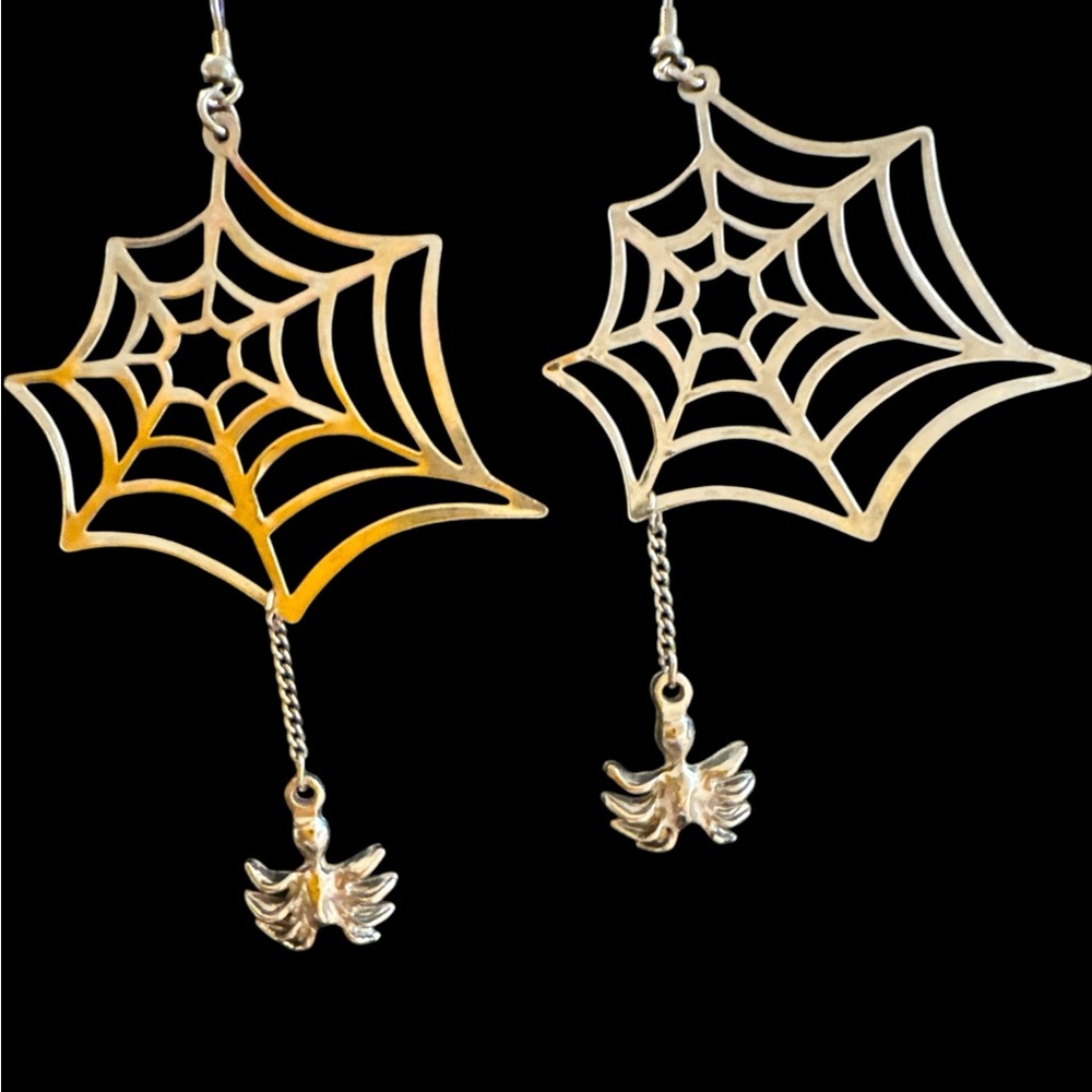 Spider silver Web Earrings Halloween vintage